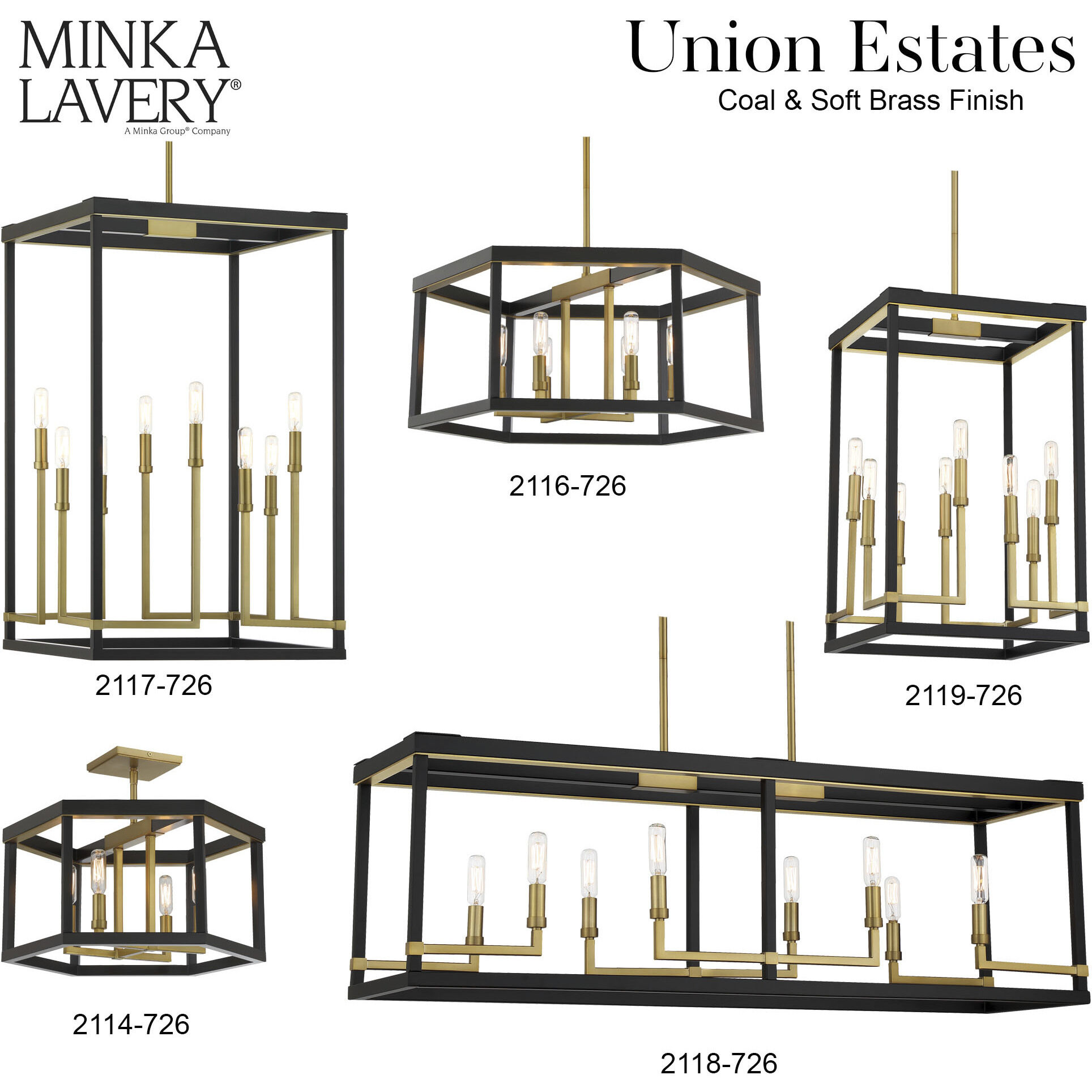 Union Estates 6 Light 24 inch Coal And Soft Brass Island Light Ceiling Light